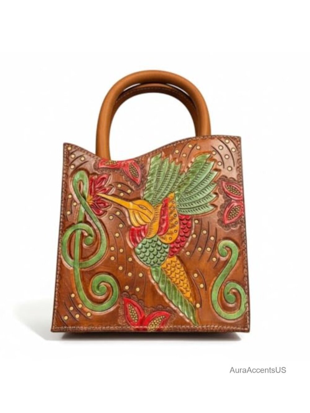 Handcrafted Tooled Genuine Leather Shoulder Bag Top Handle Crossbody